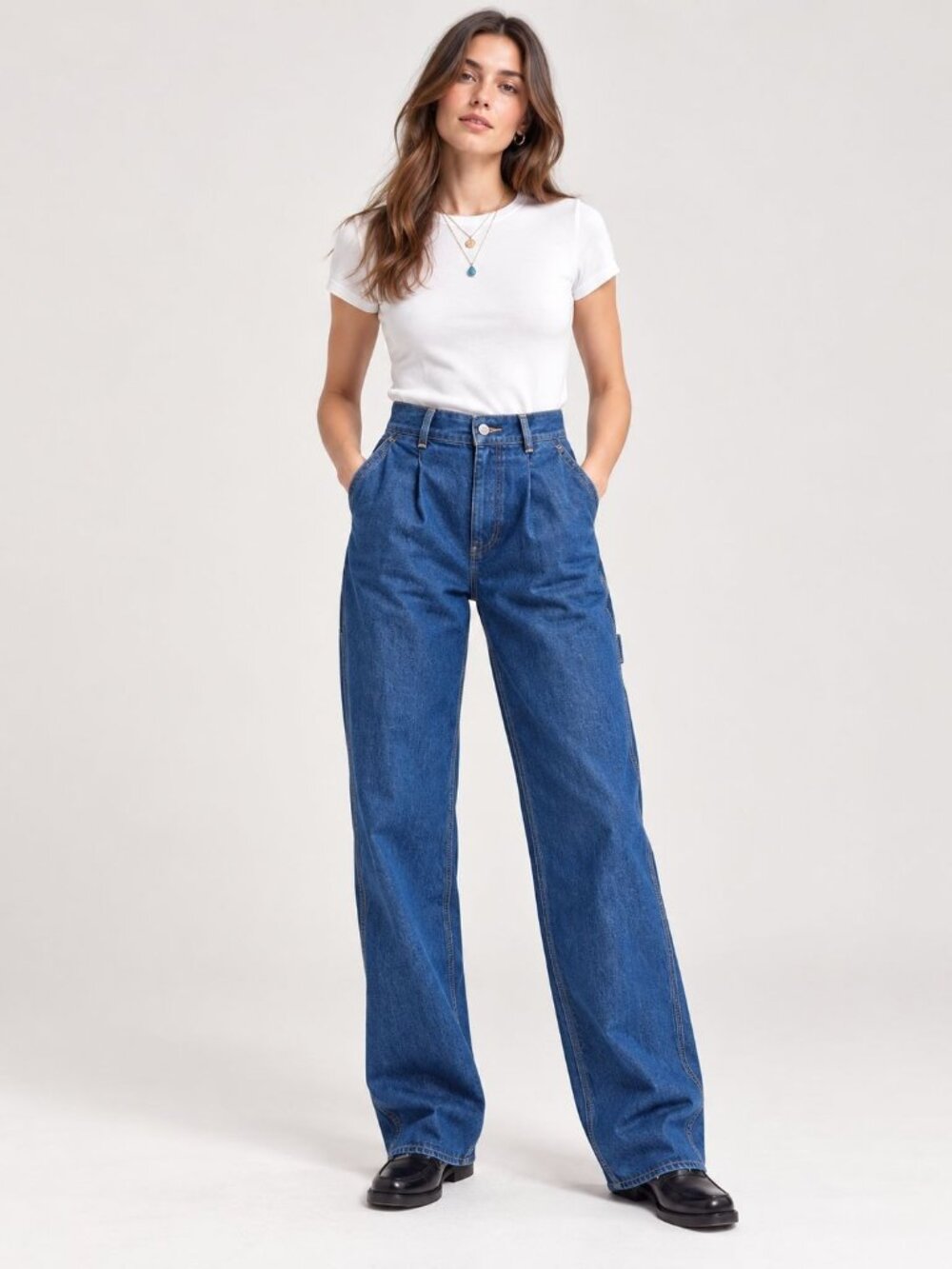 Re/Done High-Rise True Rinse Utility Loose Jeans Blue Denim Size 26